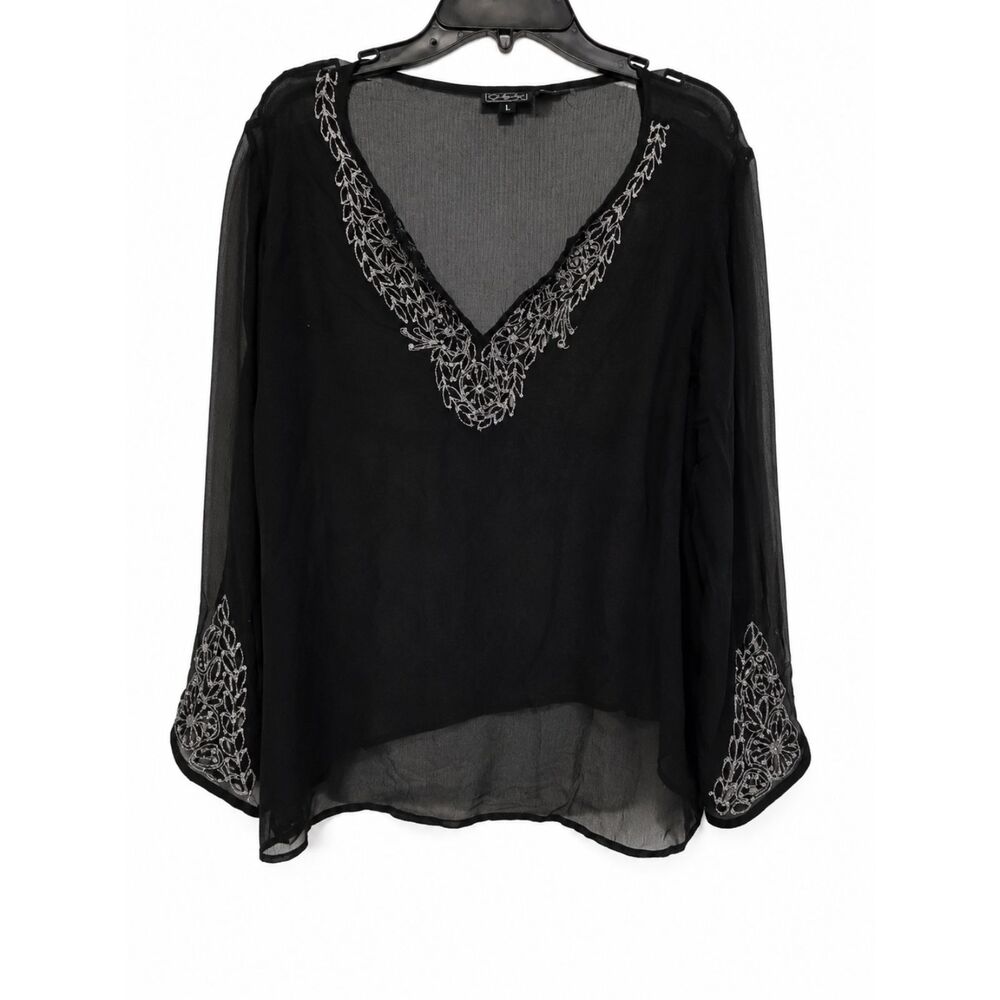 Vintage I.E. Woman 100% Silk Chiffon Blouse Embroidered Metallic Top Whimsygoth